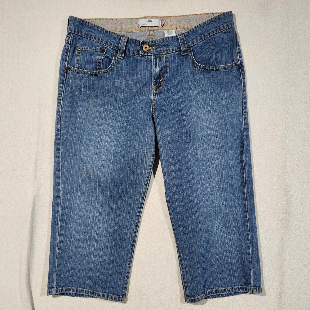 Levis 542 Low Rise Capri Jean Women 20 Med Wash Blue Denim Cropped Stretch Y2K